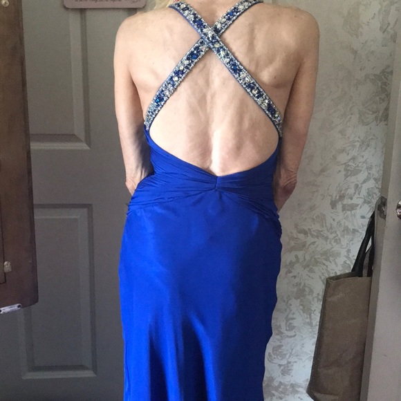 Cobalt blue chiffon Evening down matching scarf - Picture 3 of 4